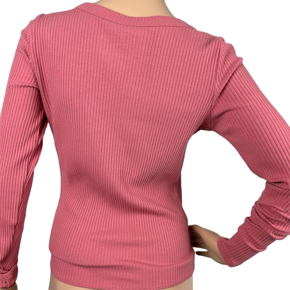 Hollister Henley Button Down V-Neck Long Sleeve Shirt Medium Mauve Pink - Picture 3 of 12